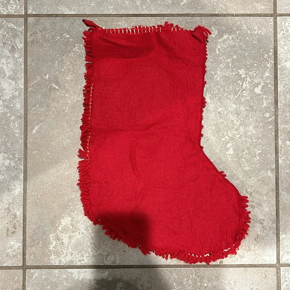 Vintage 1970s handmade Latch Hook CHRISTMAS Stocking Snowman